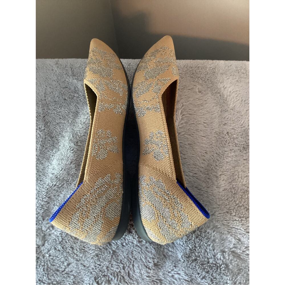 Rothy's Rare Women's Metallic Point Flat Shoes Beige & Silver Size 8 - Picture 9 of 12